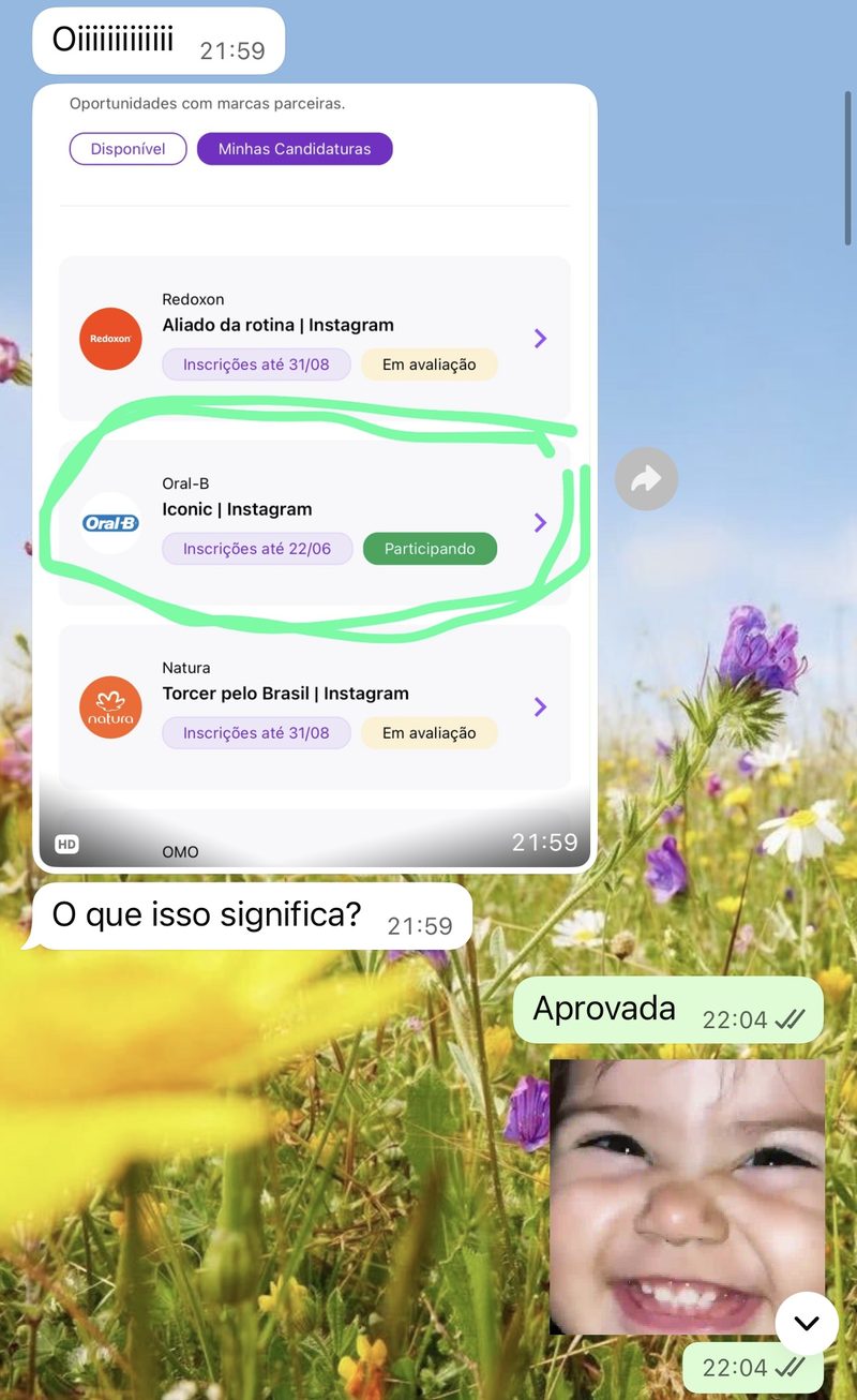 Print de aluna aprovada na campanha Iconic da Oral-B no Instagram