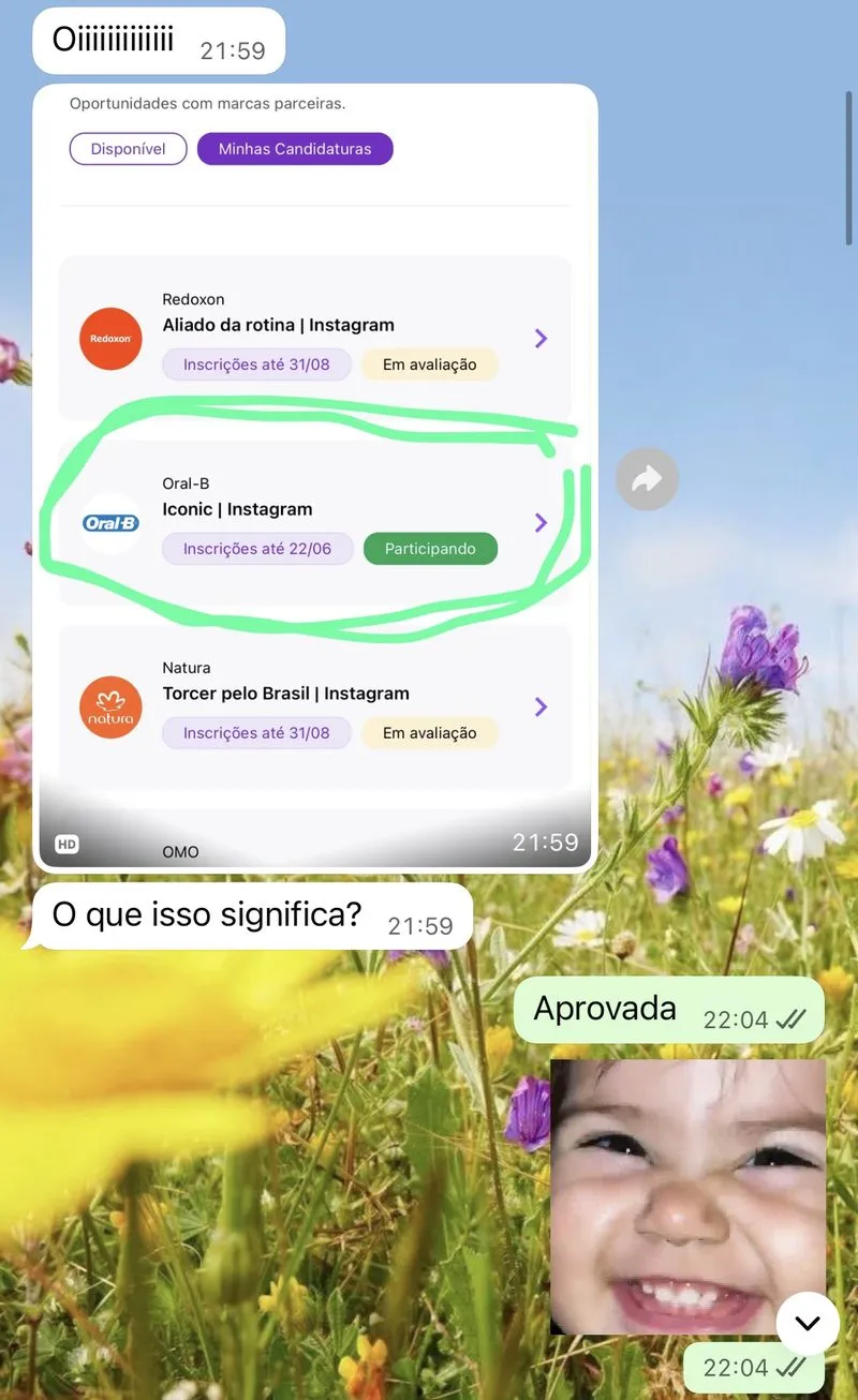 Print de aluna aprovada na campanha Iconic da Oral-B no Instagram