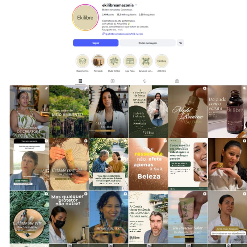 Perfil da Ekilibre Amazônia no Instagram depois da campanha