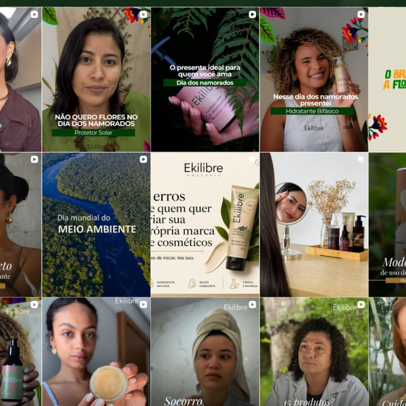 Grade de reels educativos produzidos para a Ekilibre Amazônia